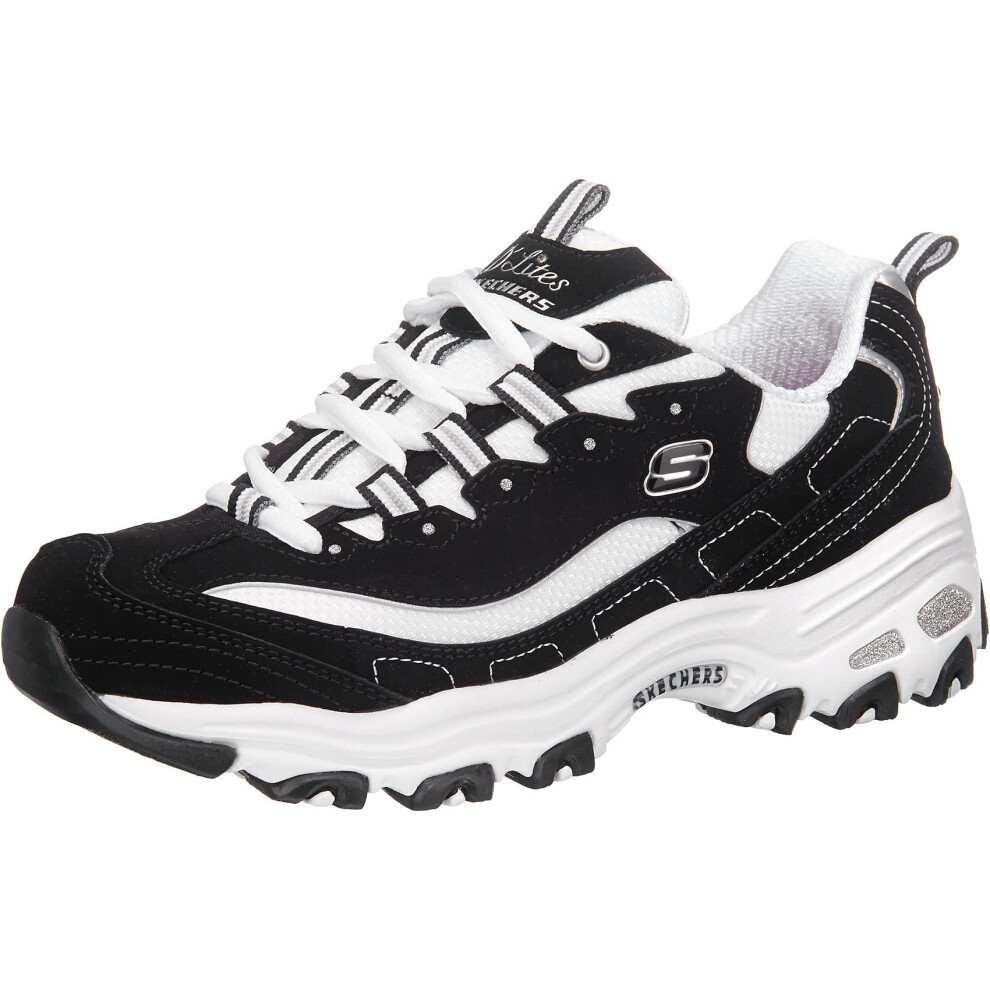 Skechers Womens D'lites Biggest Fan Memory Foam Lace-Up Fashion Sneaker Black/White 10 Wide Us