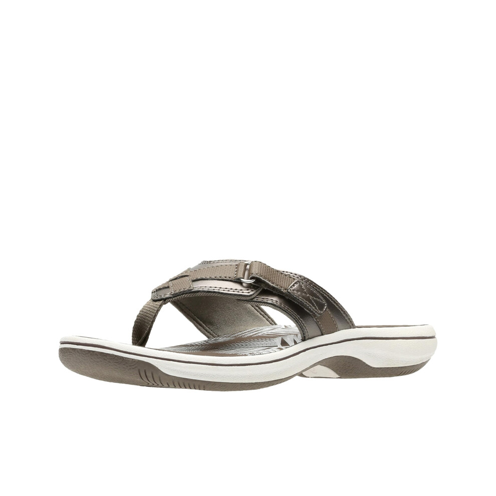 Clarks Women's Breeze Sea Flip Flop New Pewter Synthetic 9 BM US