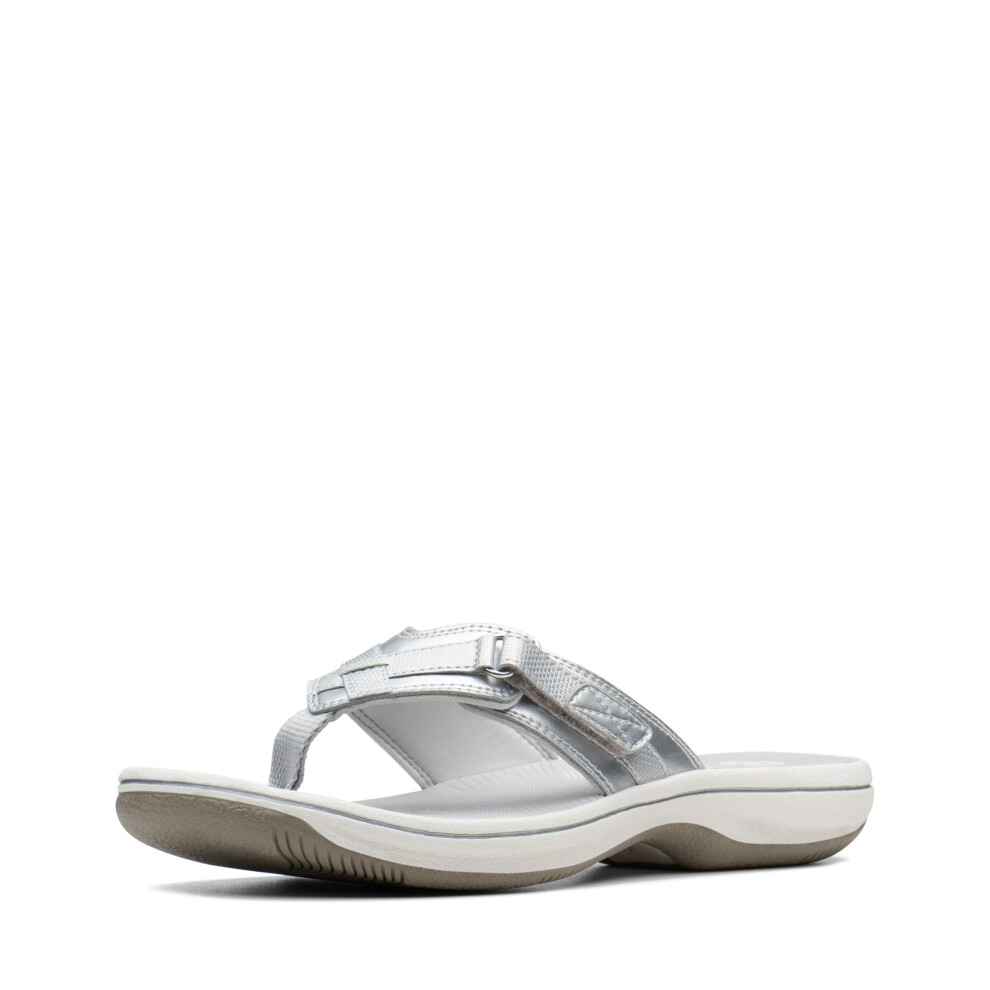 Clarks Women's Breeze Sea Flip-Flop New Silver Synthetic 11