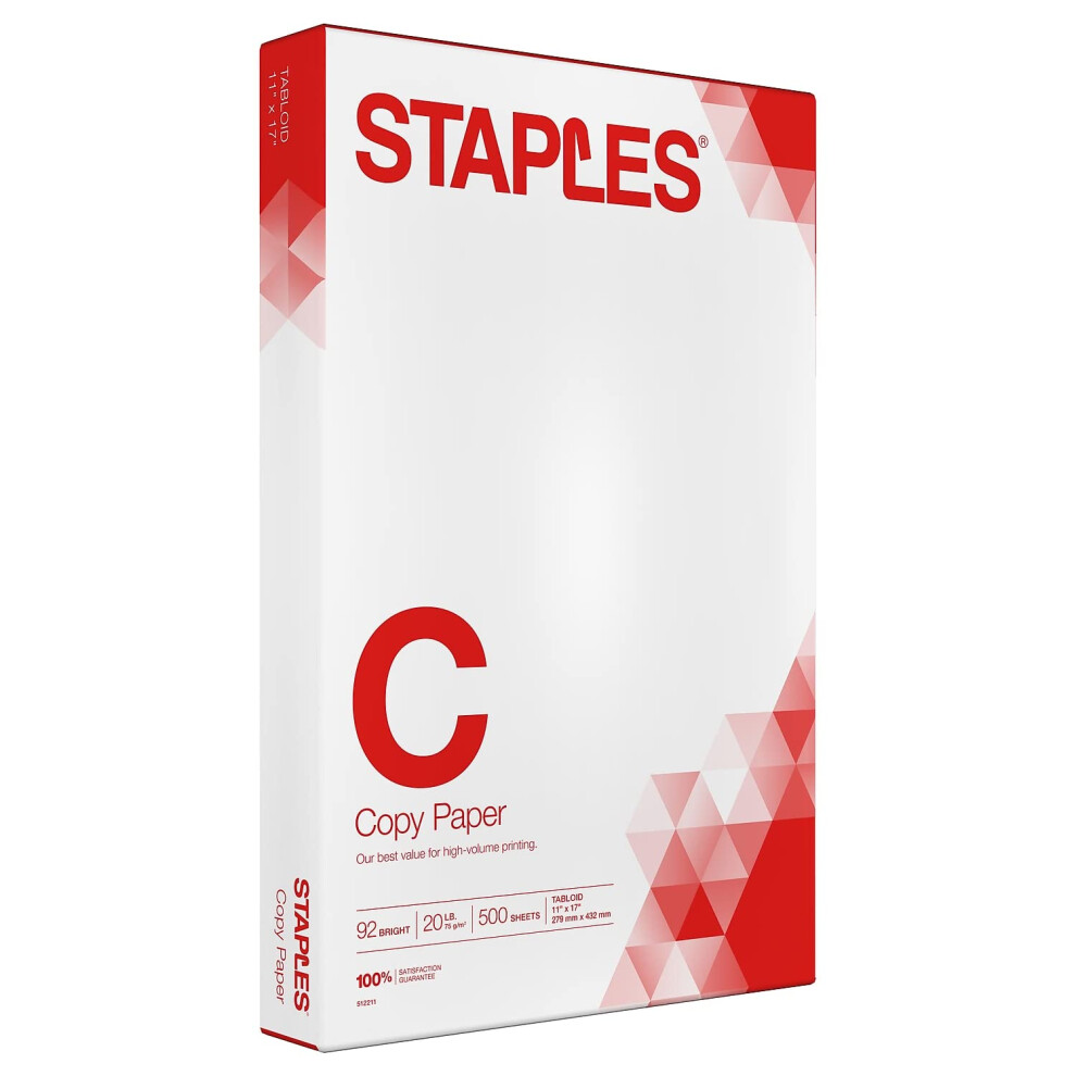 Staples 512211 11-Inch X 17-Inch Copy Paper 20 Lbs 92 Brightness 500/Ream 190450