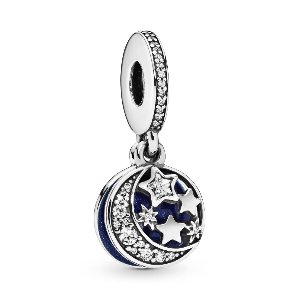 PANDORA Jewelry Moon And Night Sky Cubic Zirconia Dangle Charm In Sterling Silver No Box