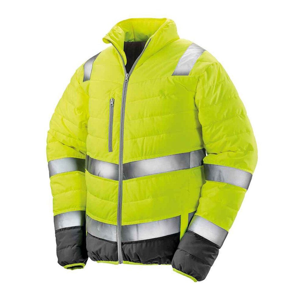 (L, Fluorescent Yellow/Grey) Result Mens Safe-Guard Soft Safety Jacket