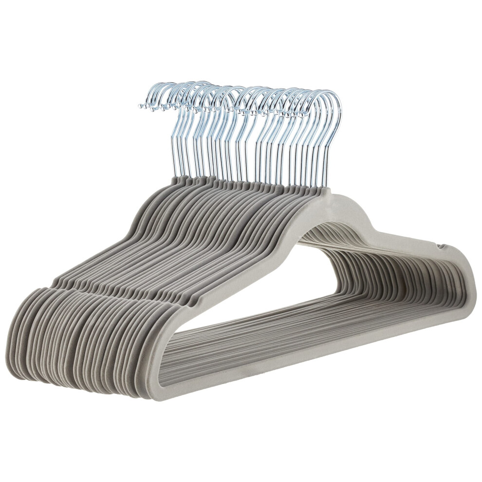 Amazon Basics Slim  Velvet  Non-Slip Suit Clothes Hangers  Gray/Silver - Pack of 30