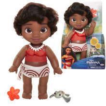 Disney Moana Fiatal Moana Baba - 12 hüvelykes kalandfigura teknőssel, kagyló nyaklánccal és viselhető, megosztható virágcsattal