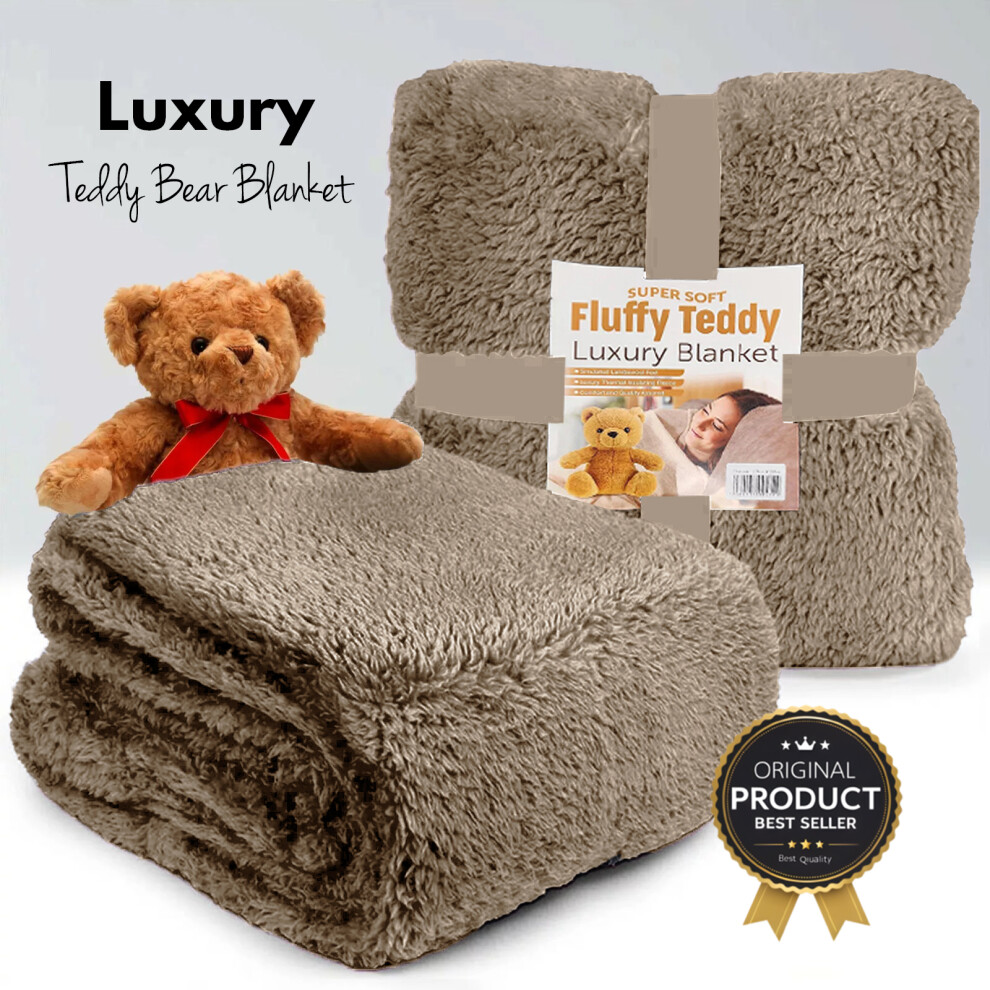 (Double , Mink ) Teddy Fleece Bear Blanket Large Throw Soft Warm