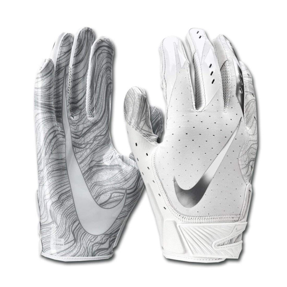 Men's Nike Vapor Jet 5.0 Football Gloves White/Chrome Size Medium