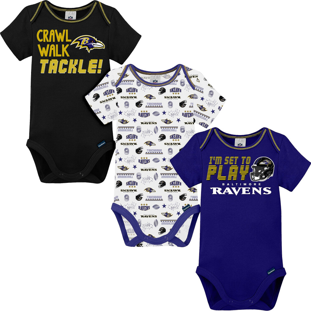 Gerber Unisex Baby Baby Boys NFL 3 Pack Short Sleeve Onesie Bodysuit Team Color 0-3 Months