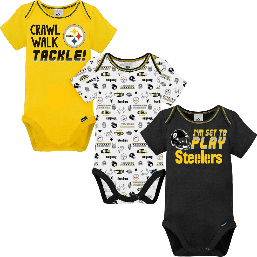 Gerber Unisex Baby Baby Boys NFL 3 Pack Short Sleeve Onesie Bodysuit Team Color 0-3 Months