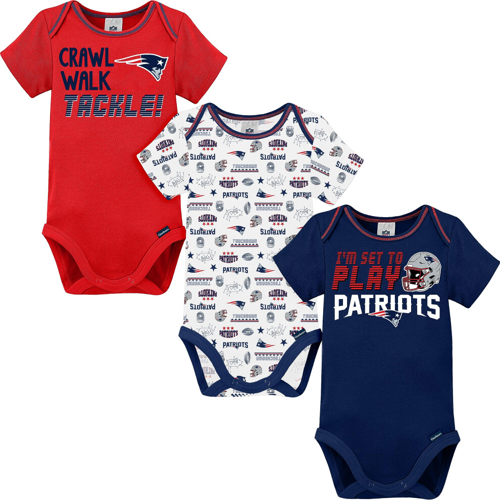 Gerber Boys' Baby NFL 3 Pack Short Sleeve Onesie Bodysuit Team Color 6-12 Months