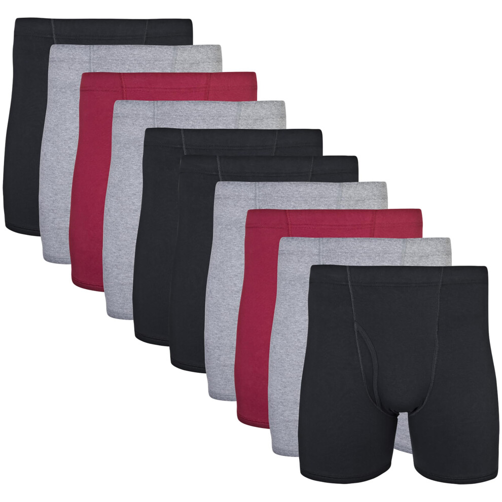 Gildan Men's Underwear Covered Waistband Boxer Briefs Multipack Black/Garnet/Graphite 10-Pack Small