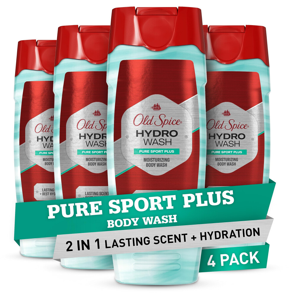 Old Spice Hydro Body Wash For Men Pure Sport Plus Scent Hardest Working Collection 16.0 Oz Pack Of 4