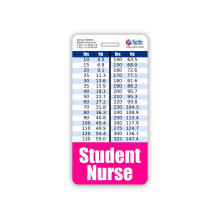 Distintivo per infermiere studente Buddy verticale con tabelle di conversione altezza e peso Standard rosa