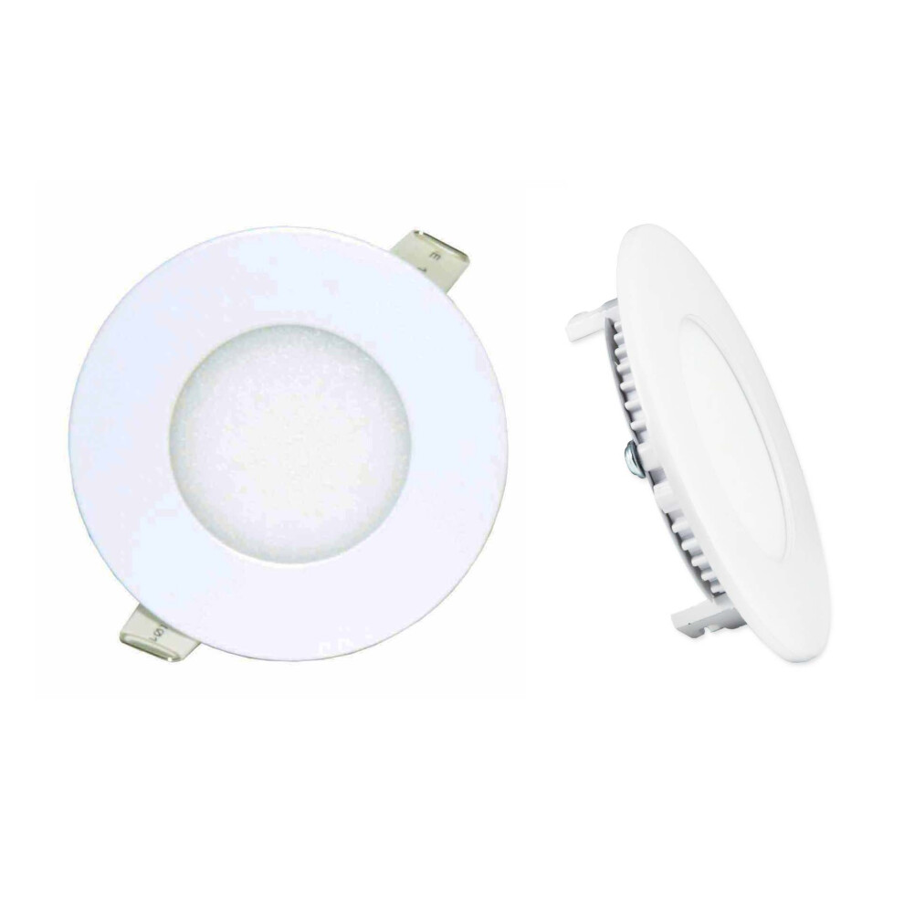 (4 Pack) LOWENERGIE 3w LED Round Ceiling Panel Light White Recessed Down Lighting, 85mm Dia, 25w Halogen Equivalent (6000K Day White