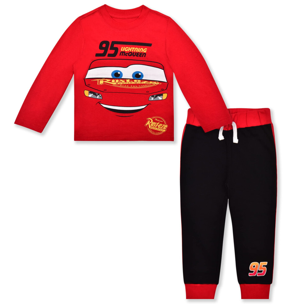 Disney Cars Boys Long Sleeve Shirt Costume And Jogger Set For Toddler And Little Kids - Red/Black