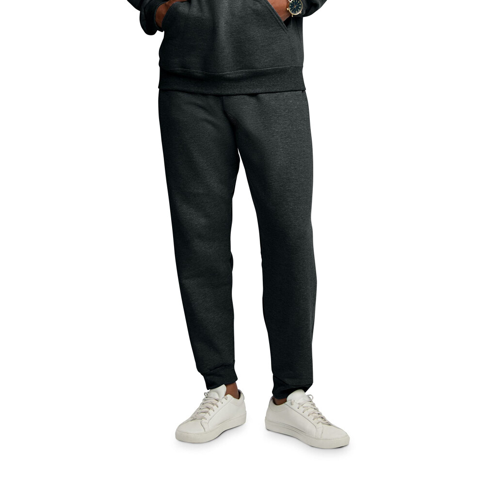 Fruit Of The Loom Men's Eversoft Fleece Joggers With Pockets Relaxed Fit Moisture Wicking Breathable Tapered Sweatpants Black Heather XX-Large