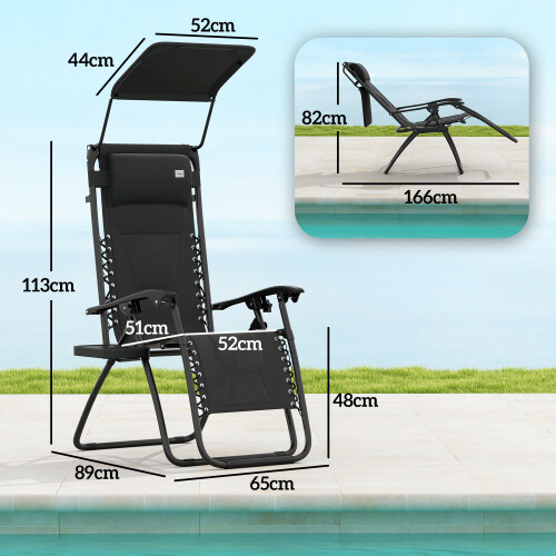 Outsunny Outsunny Zero Gravity Lounger Chair, Folding Reclining Chair, Black 1