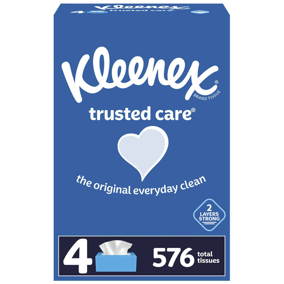 Kleenex Trusted Care Everyday Facial Tissues 4 Rectangular Boxes 144 Tissues Per Box 576 Tissues Total