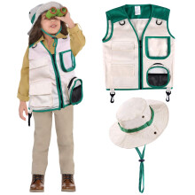 Safari Costume Cargo Vest and Hat for Kids Outdoor Explorer Kits and Role Play for Park Ranger Paleontologist Zookeeper Jane Goodall Costume Grea
