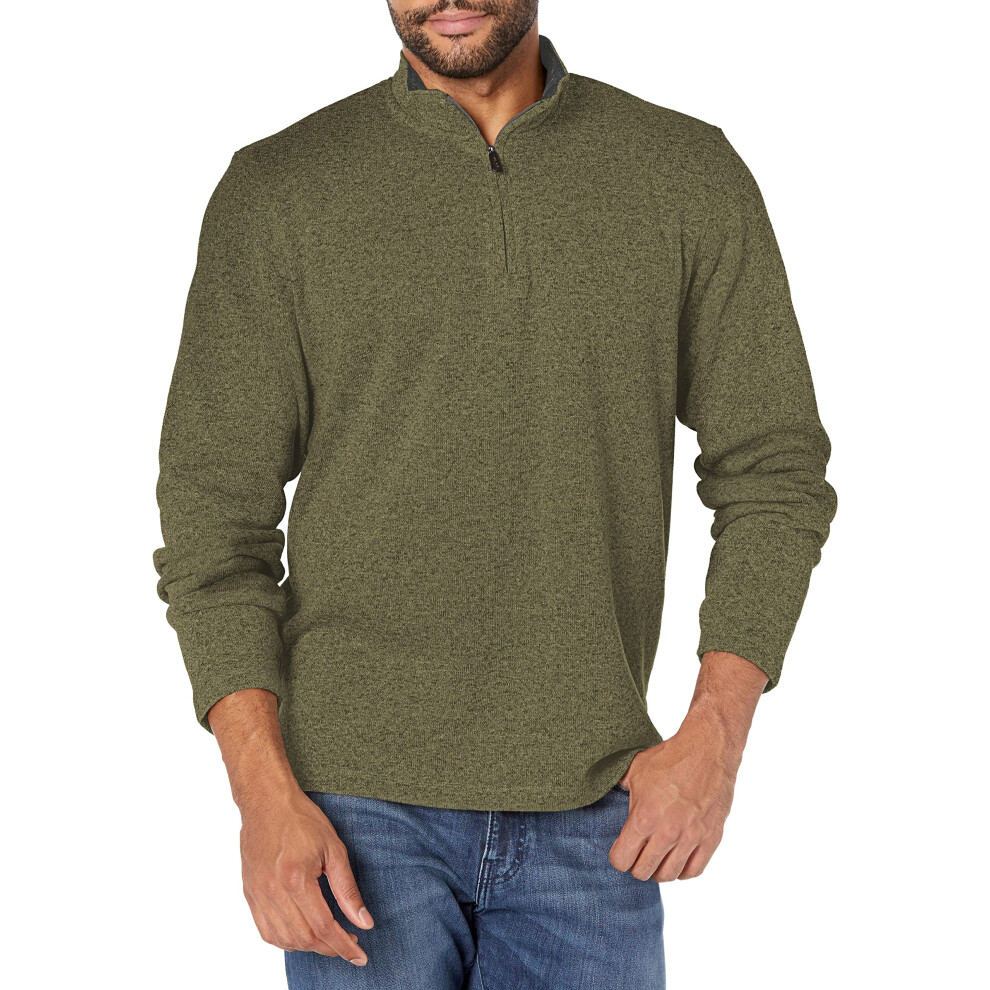 Wrangler Authentics Men's Long Sleeve Fleece Quarter-Zip Olive Night Medium