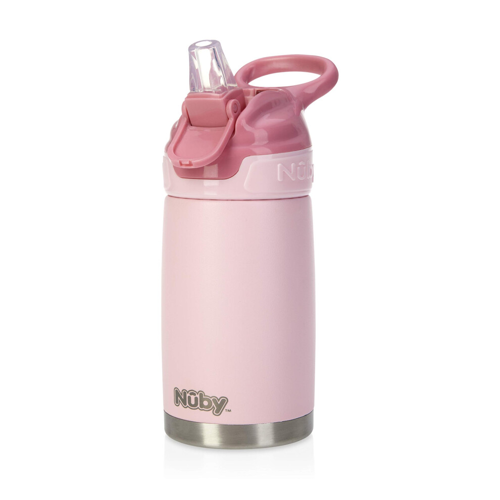 Nuby Thirsty Kids No Spill Flip-It Reflex Stainless Steel Travel Cup Or Water Bottle - 10 Oz - 18+ Months - Pink