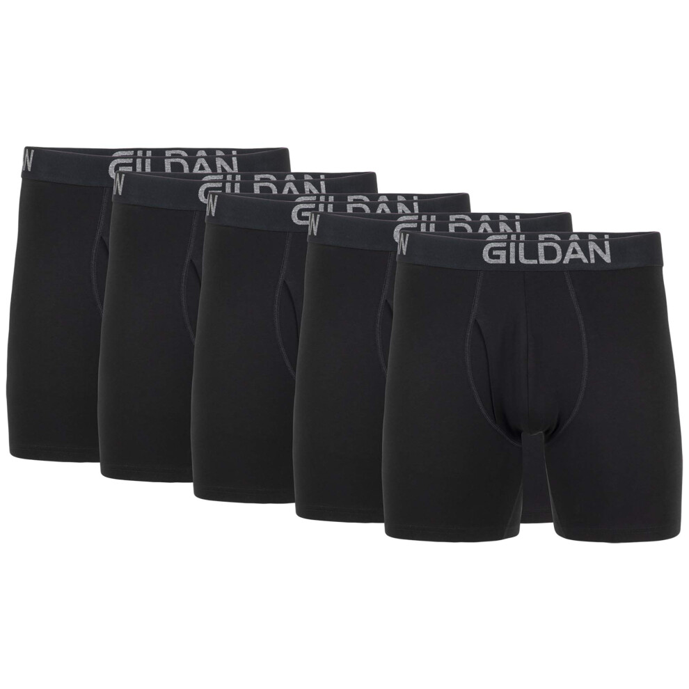 Gildan Men's Underwear Cotton Stretch Boxer Briefs Multipack Black Soot 5-Pack Large