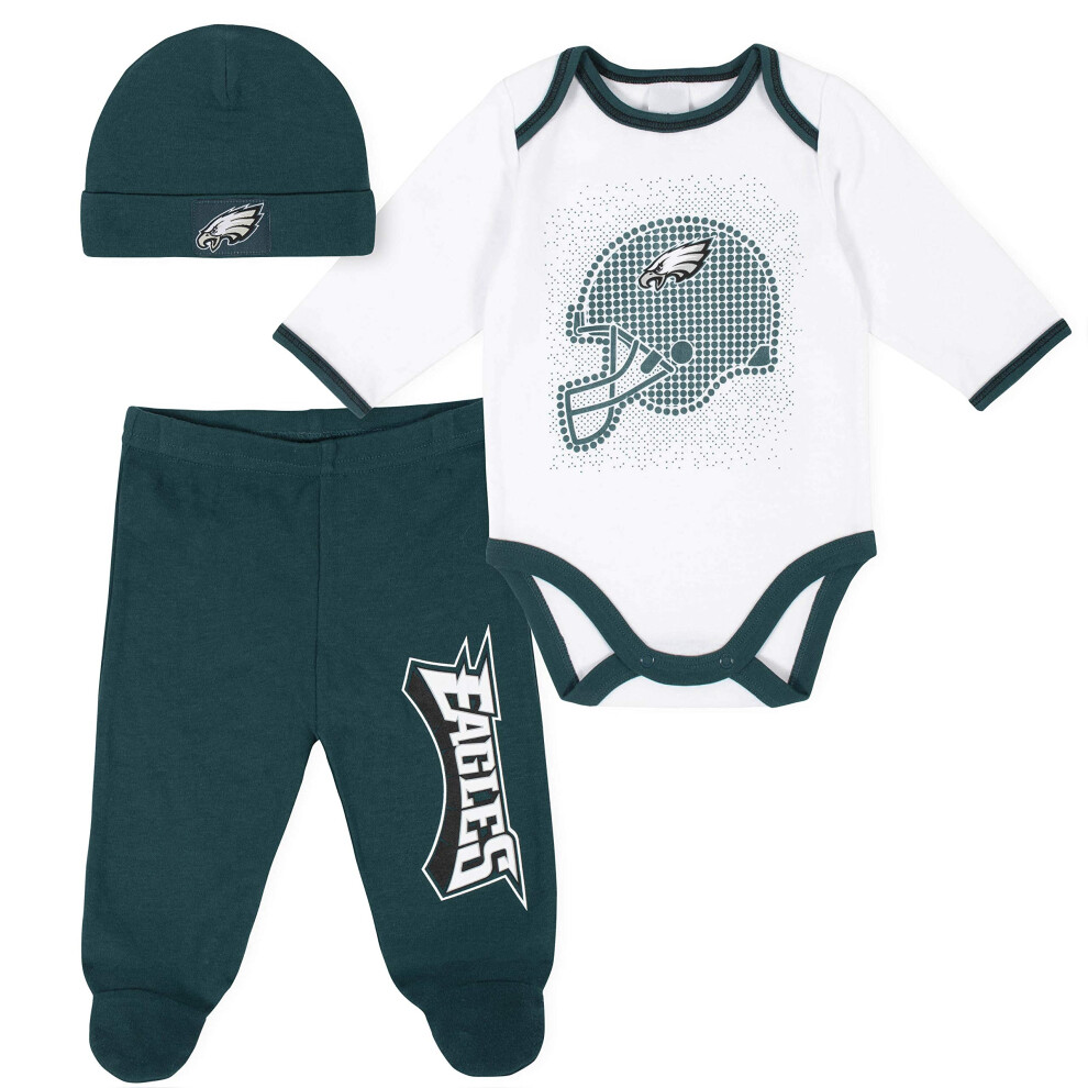 NFL Philadelphia Eagles 3 Pack Bodysuit Footed Pant And Cap Registry Gift Set Green/White Philadelphia Eagles 0-3M