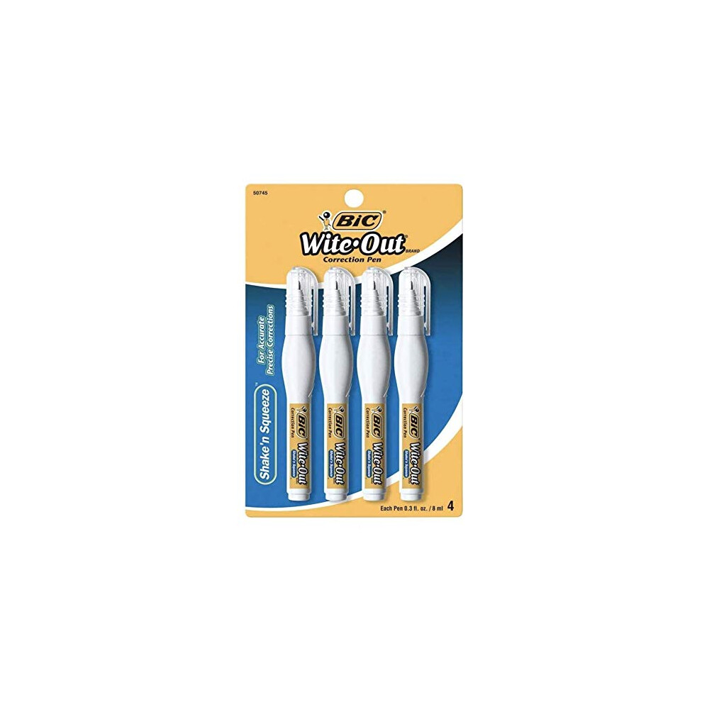 BIC Wite-Out Shake 'n Squeeze Correction Pen 8 Ml White 4 Count WOSQPP418 5 Pack