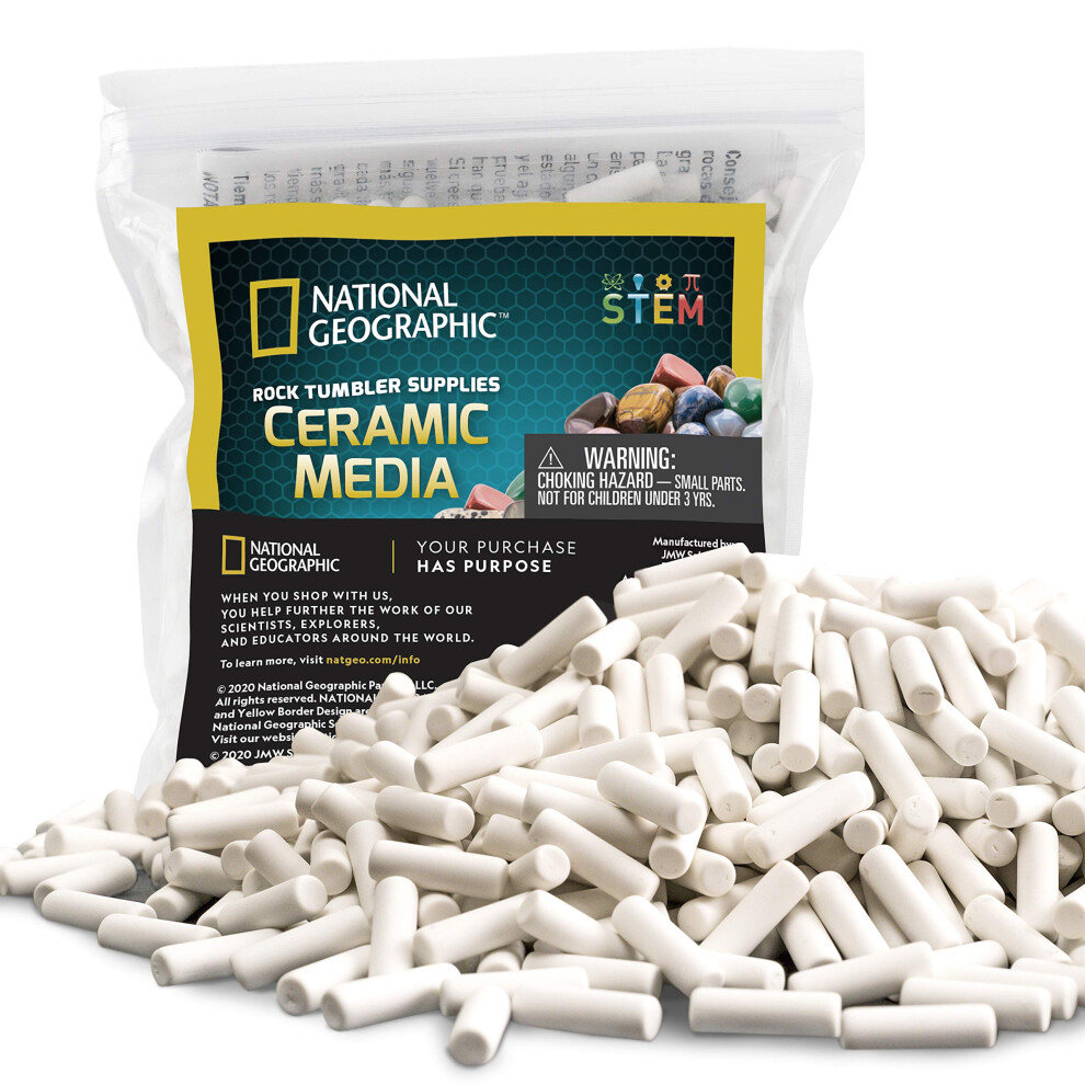 NATIONAL GEOGRAPHIC Ceramic Media for Rock Tumbling - 1.5 lb Ceramic Pellets  Tumbling Media for Rock Polisher  Use with Rock Tumbler Grit  Protects R