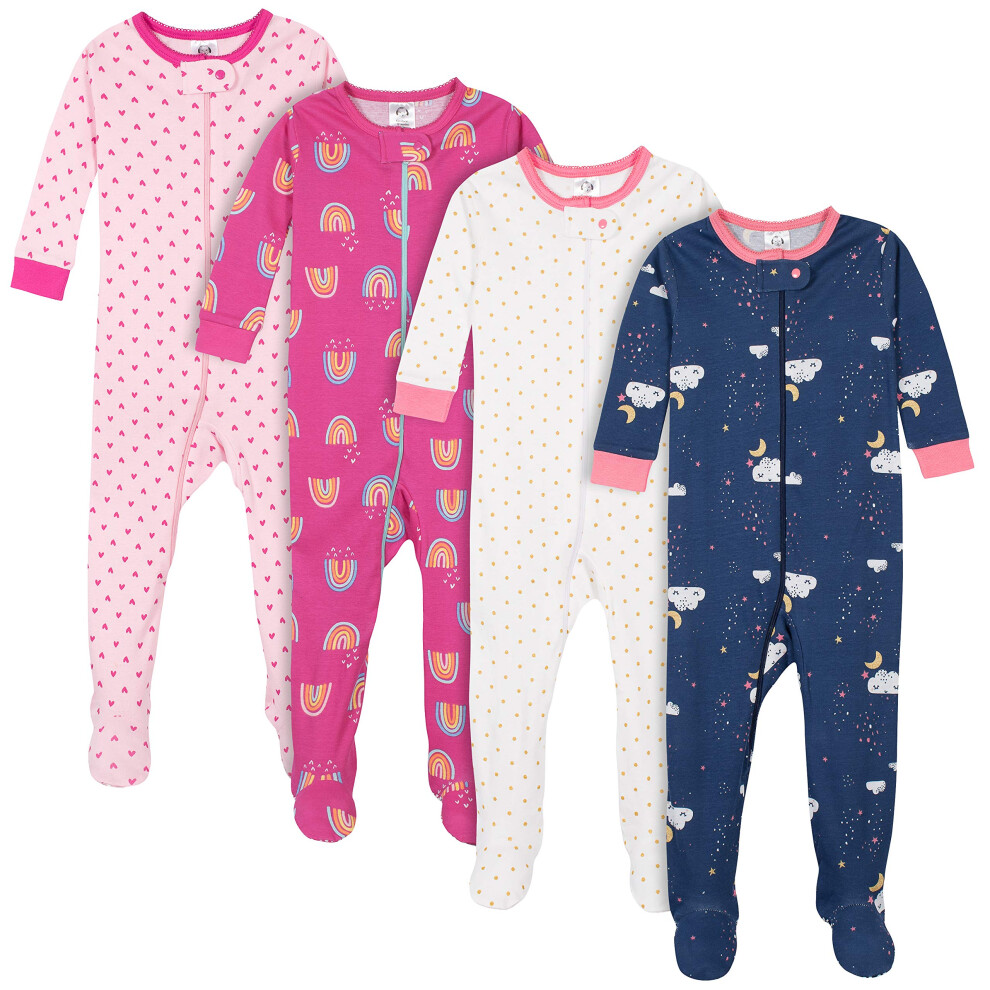 Gerber Baby Girls' 4-Pack Footed Pajamas  Dreams Rainbows Pink  24 Months