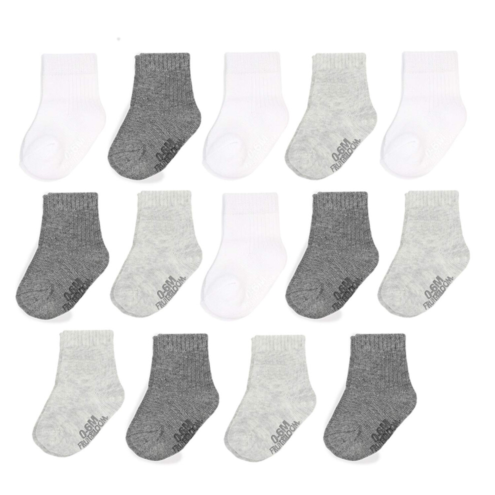 Fruit Of The Loom Baby 14-Pack Grow & Fit Flex Zones Cotton Stretch Socks - Unisex Girls Boys 2-4 Years Grey