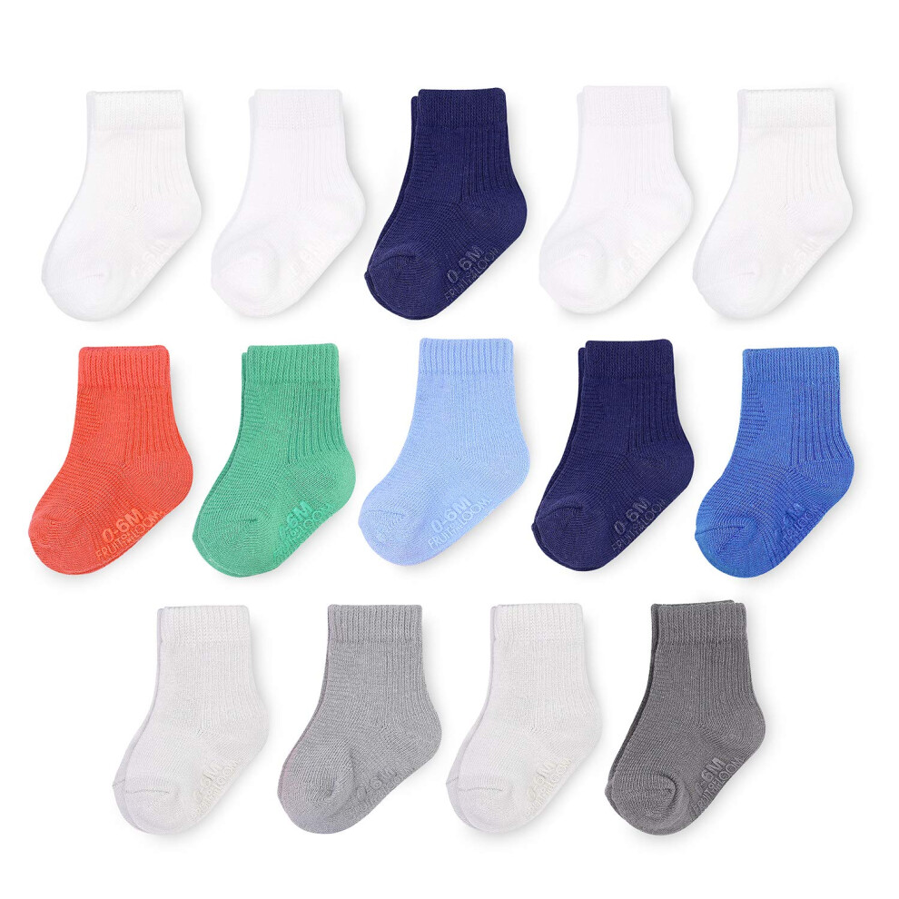 Fruit of the Loom Baby 14-Pack Grow & Fit Flex Zones Cotton Stretch Socks - Unisex  Girls  Boys 2-4 Years  Blue