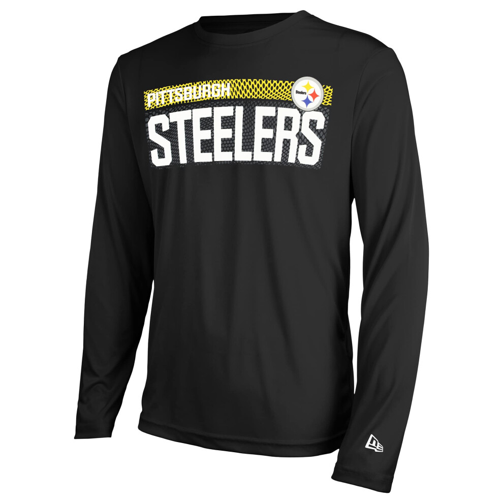 New Era NFL Men's MEASURED LS POLY DRI-TEK TEE STEELERS BLACK Size MS