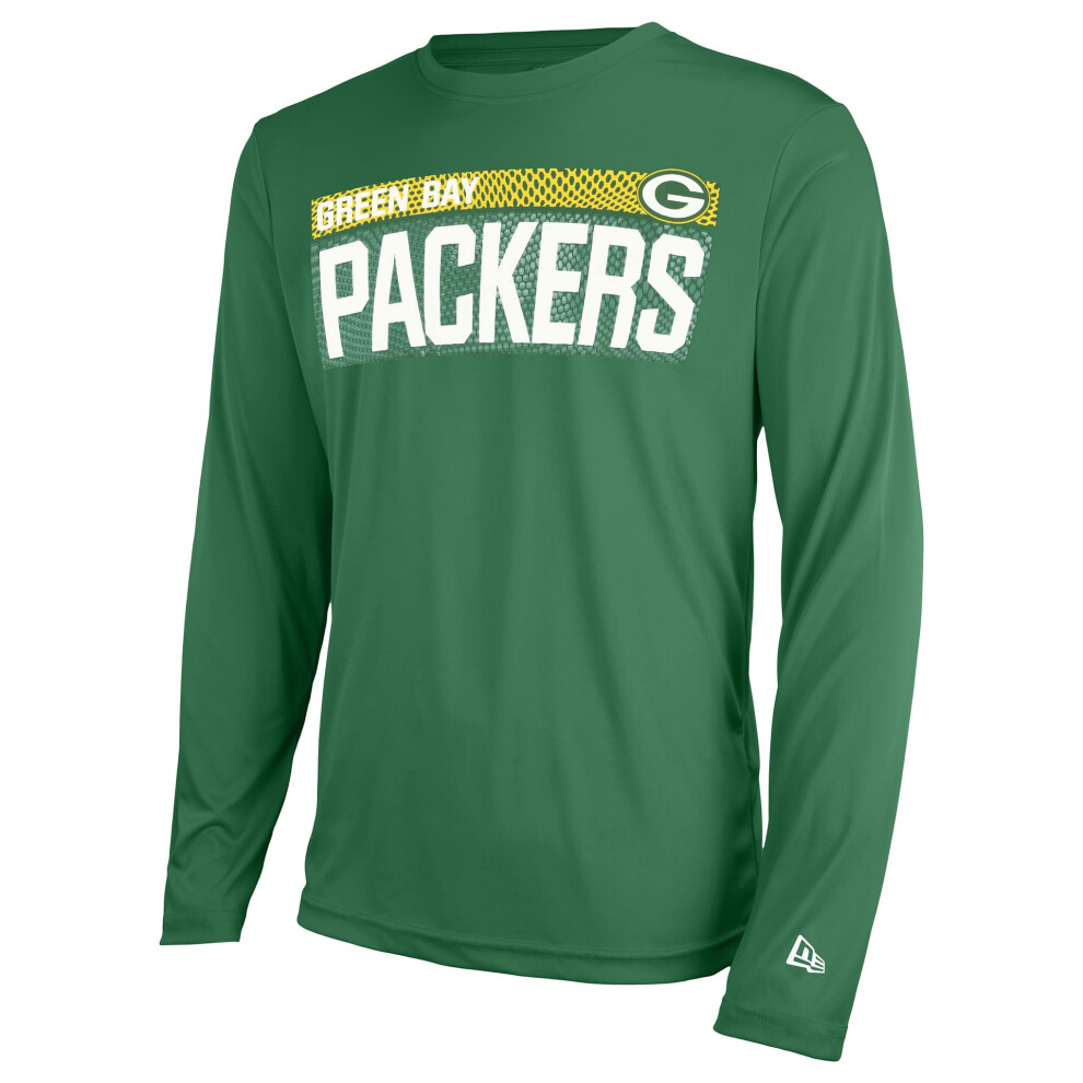 New Era NFL Men's MEASURED LS POLY DRI-TEK TEE PACKERS FIR Size MM