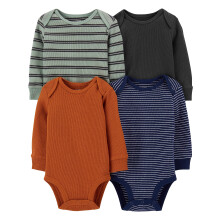 Enkle glæder ved Carter's Unisex Babies 'langærmet termiske bodysuits Pack of 4 Black/Green Stripe/Navy/Rust Preemie