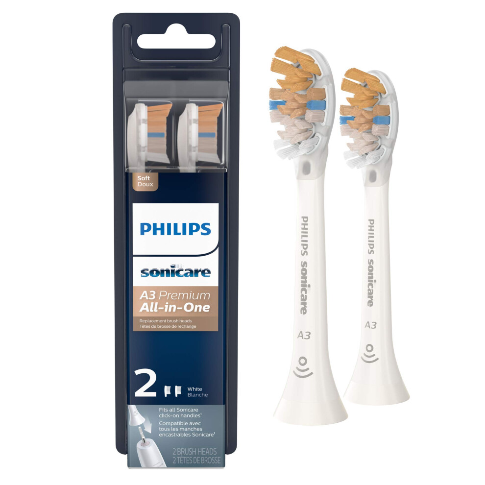 Philips Sonicare Genuine A3 Premium All-in-One Replacement Toothbrush Heads 2 Brush Heads White HX9092/65