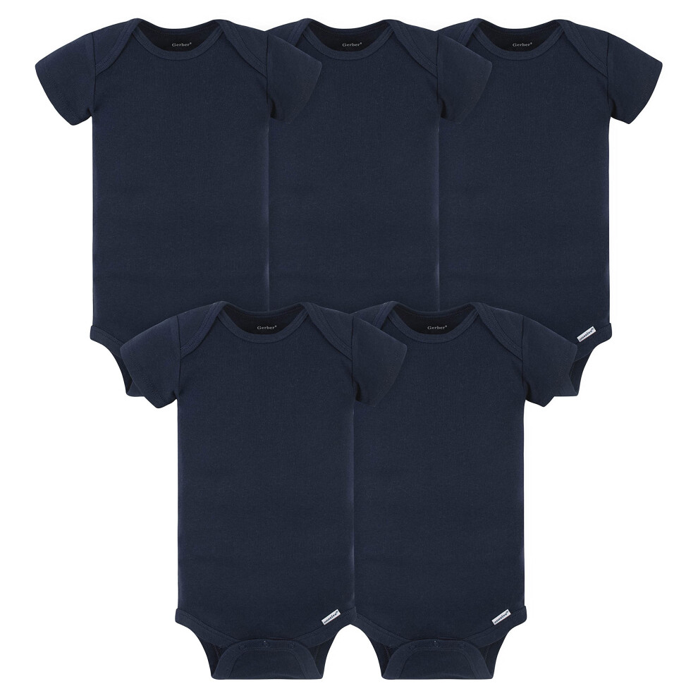 Gerber Baby 5-Pack Solid Onesies Bodysuits Navy 12 Months