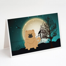 Stra   ideln    halloweenske kr   mov    pohladnice a ob   lky s mot   vom Chow Chow, balenie 8 kusov