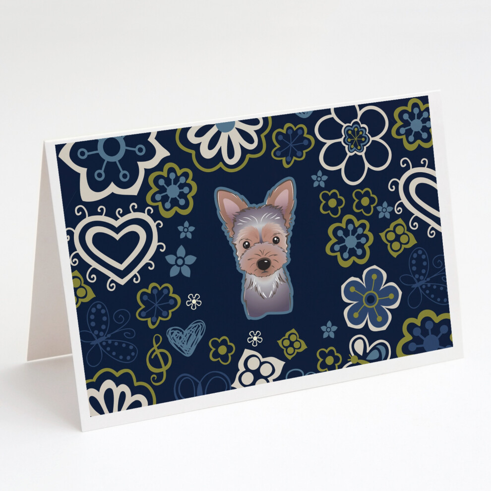 Blue Flowers Yorkie Puppy Greeting Cards I Koperty Pakiet 8-image