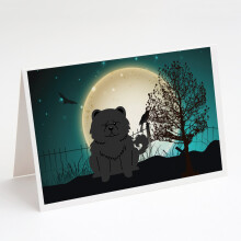 Stra   ideln    cierne pohladnice a ob   lky s mot   vom Halloweenu s mot   vom Chow Chow, balenie 8 kusov
