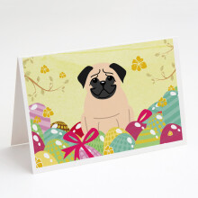 Easter Eggs Pug Fawn Greeting Cards and Envelopes Pack of 8