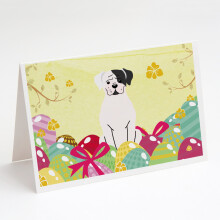 Easter Eggs White Boxer Cooper Greeting Cards and Envelopes Pack of 8