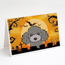 Halloweenske striebornosiv    pohladnice a ob   lky s pudlom, balenie 8 kusov