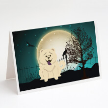 Stra   ideln    biele pohladnice a ob   lky s mot   vom Halloweenu s mot   vom Chow Chow, balenie 8 kusov