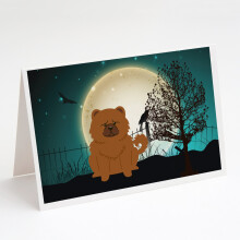 Stra   ideln    halloweenske cerven    pohladnice a ob   lky s mot   vom Chow Chow, balenie 8 kusov