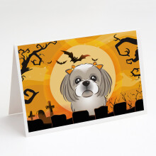 Halloween, sivo-strieborn blaho elania a ob lky s mot vom Shih Tzu, balenie 8 kusov