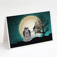 Stra   ideln    halloweenske pohladnice a ob   lky s mot   vom Shih Tzu v cierno-striebornej farbe, 8 kusov