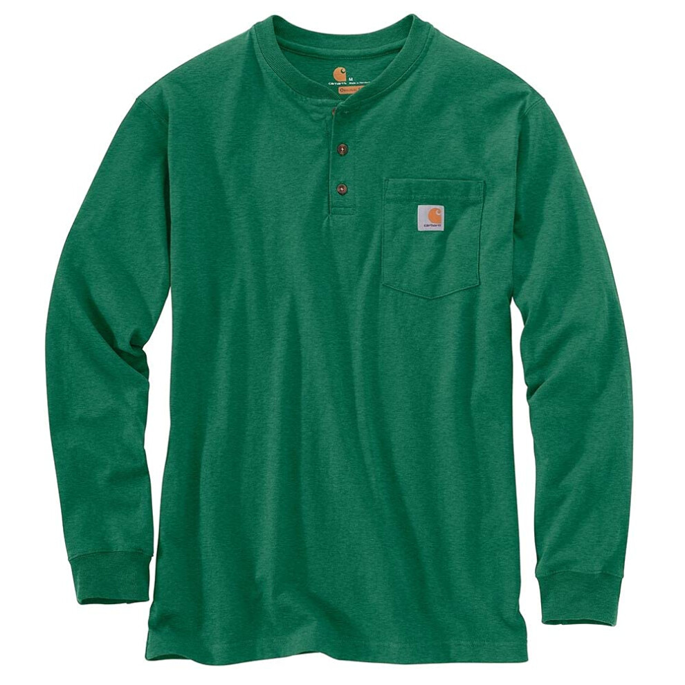 Carhartt Men's Big Loose Fit Heavyweight Long-Sleeve Pocket Henley T-Shirt North Woods Heather Large Tall