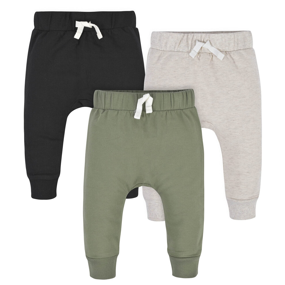 Gerber Baby Boys' Toddler 3-Pack Jogger Pants Green/Black 0-3 Months