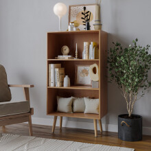 (Beech, Beech) 60cm Wide 3 Tier Bookcase Storage Cabinet Scandinavian Style Legs Dining Room Display