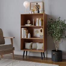 (Beech, Black) 60cm Wide 3 Tier Bookcase Storage Cabinet Scandinavian Style Legs Dining Room Display